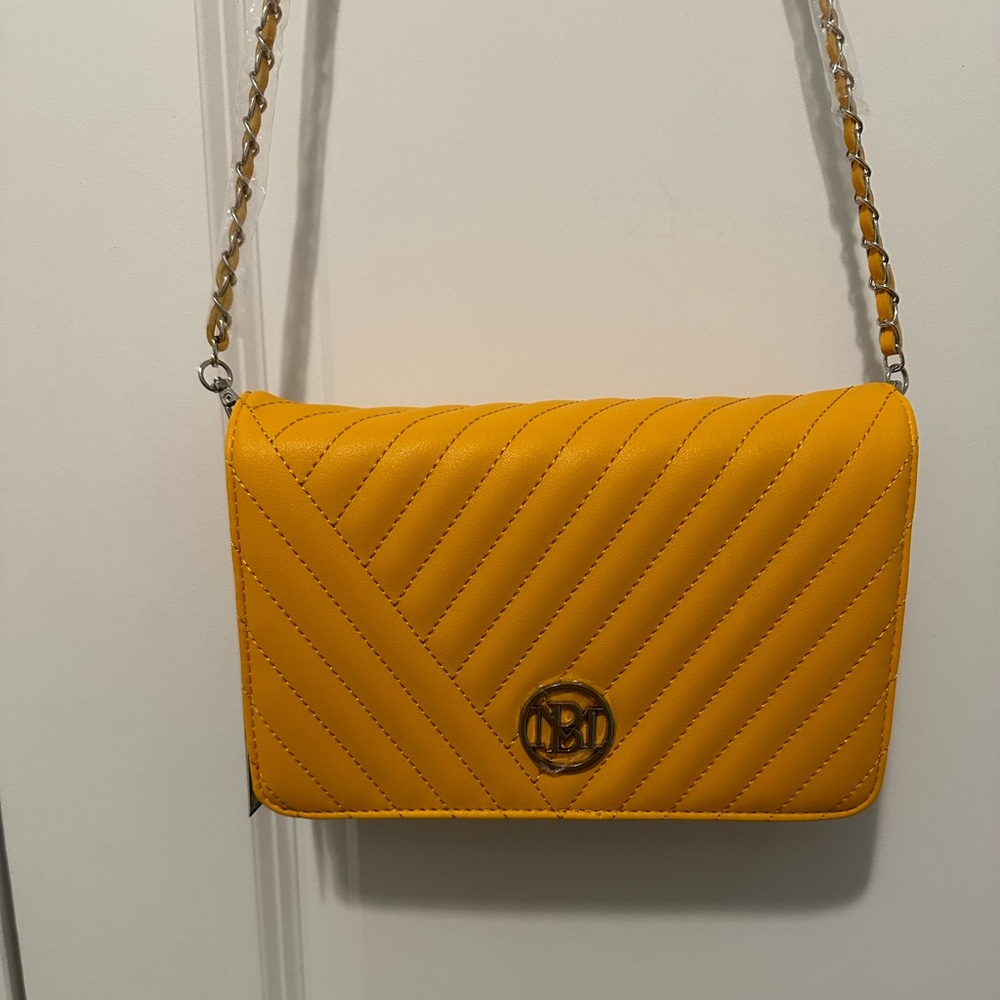 Badgley Mischka Crossbody bag vegan leather Braided strap silver Yellow
